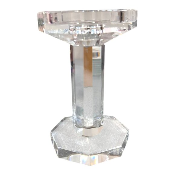 Vintage Signed Oleg Cassini Single Crystal Glass Candlestick 6" Faceted Column - Picture 1 of 6